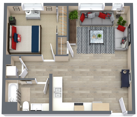 Floor plan for 1 bed, 1 bath, 751 sqft